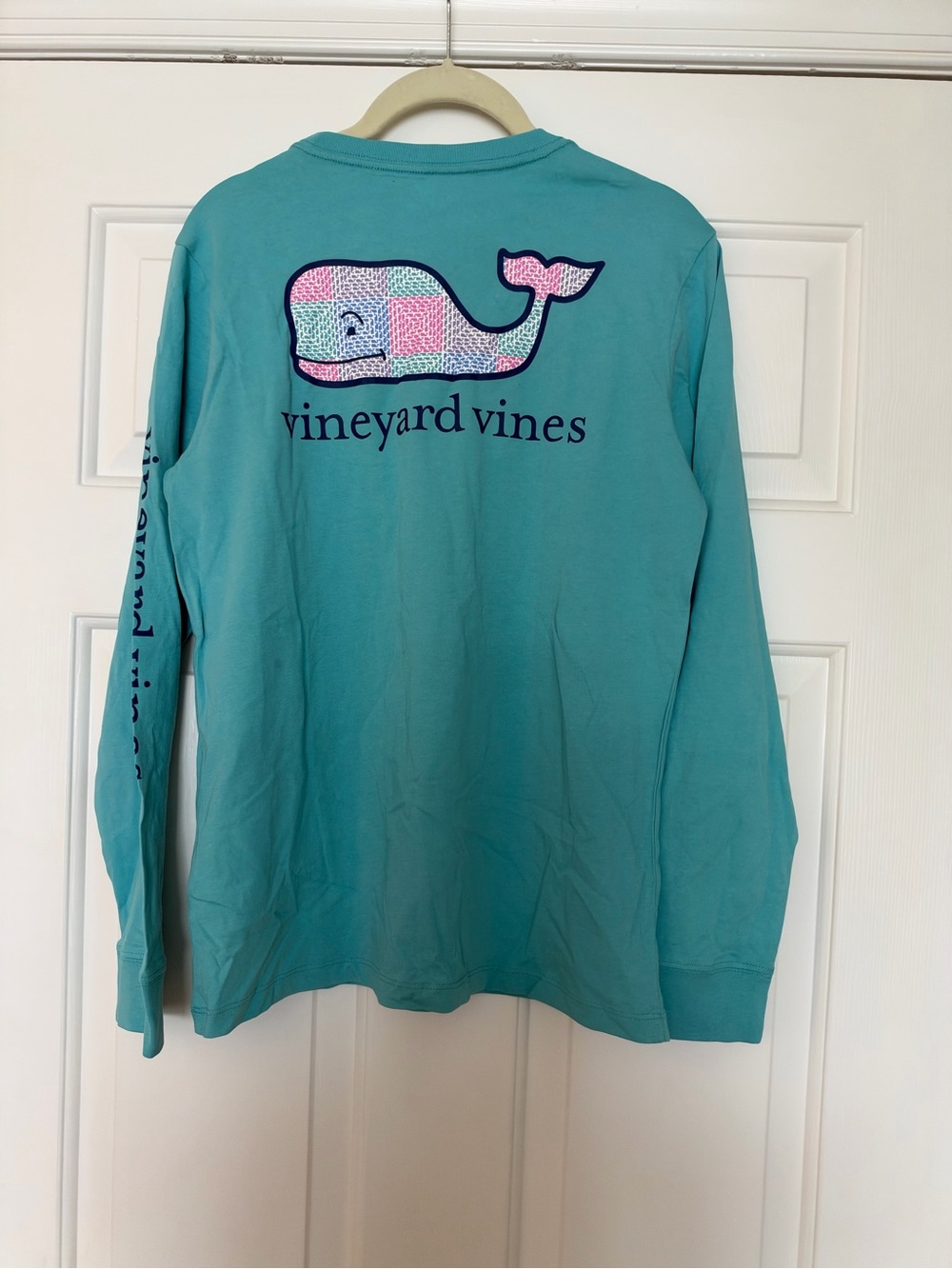 Vineyard Vines Teal Patchwork Whale Long Sleeve Tee